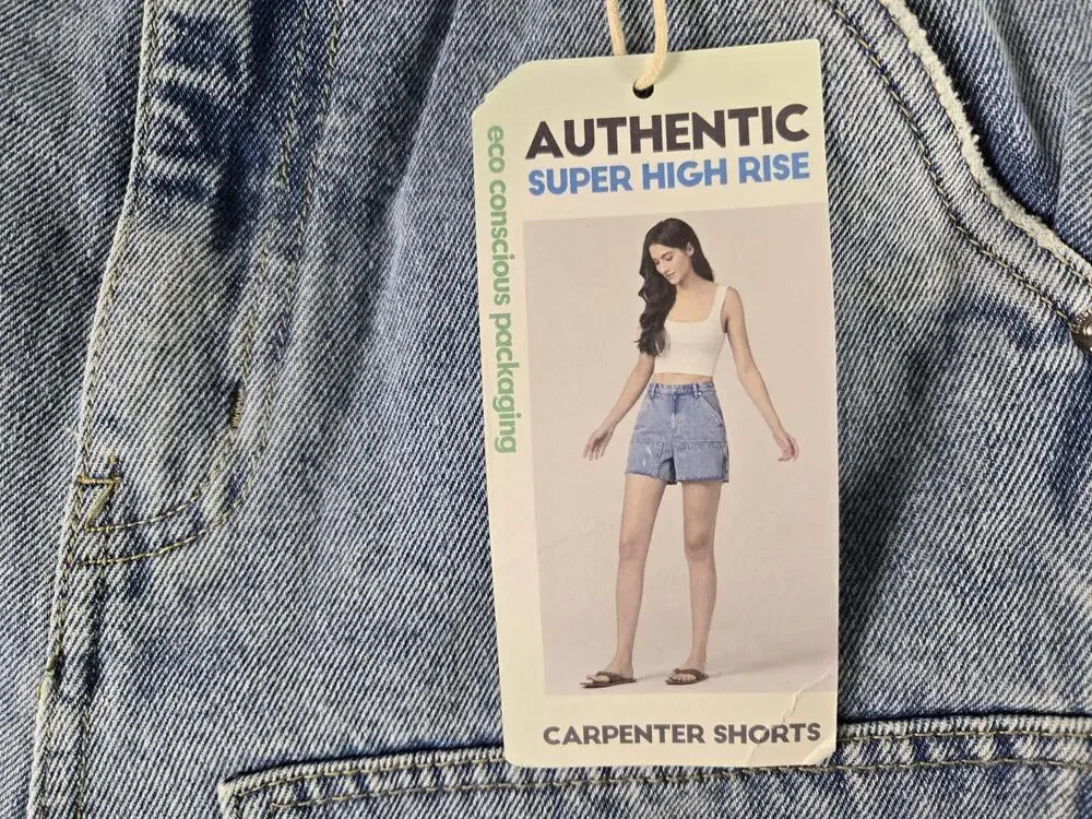 Simple Society Shorts Juniors 7/28 Blue Super High Rise Carpenter Denim Cargo
